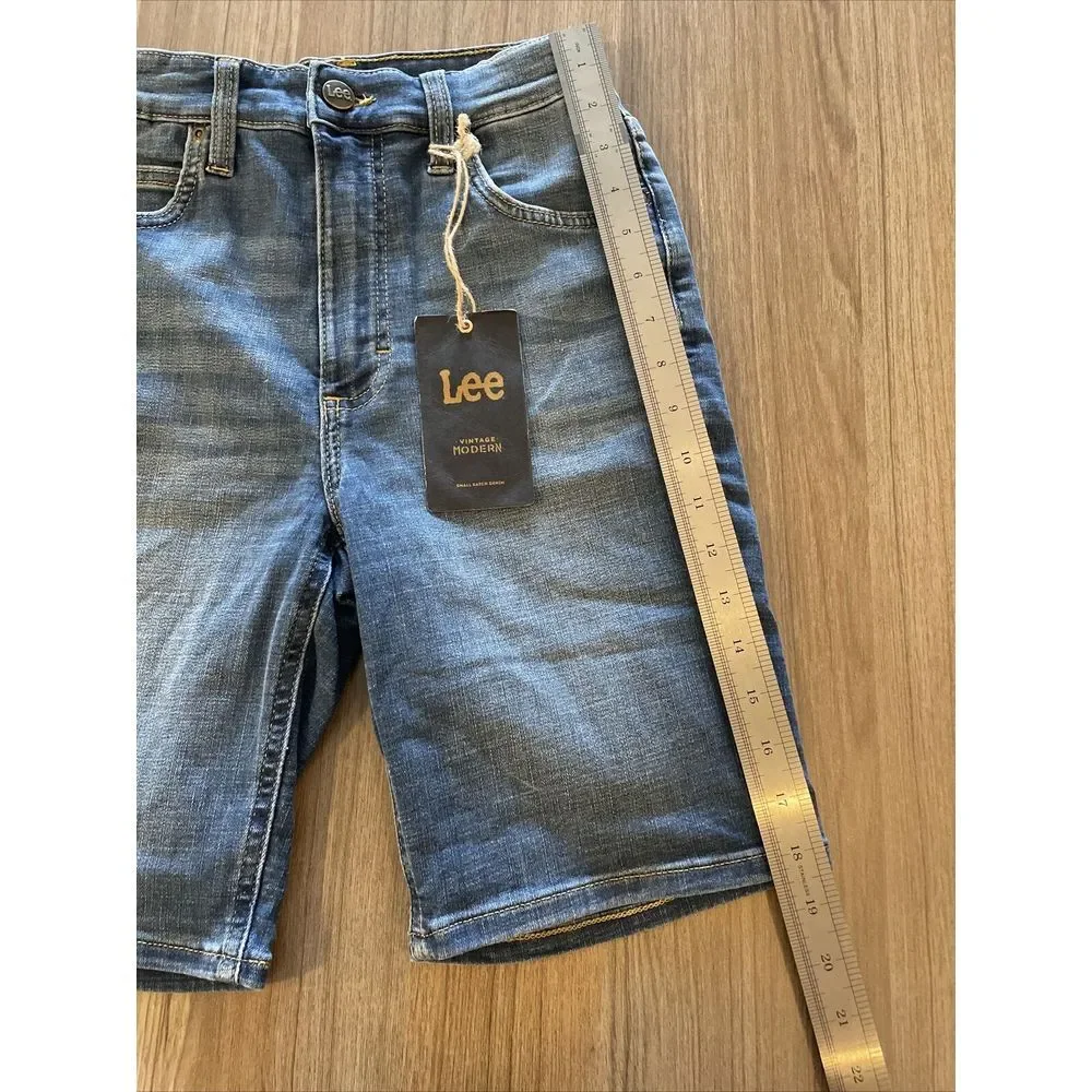 Lee Shorts Womens 25‎ Bermuda Denim Jean Medium Blue Wash 100% Cotton Made n USA